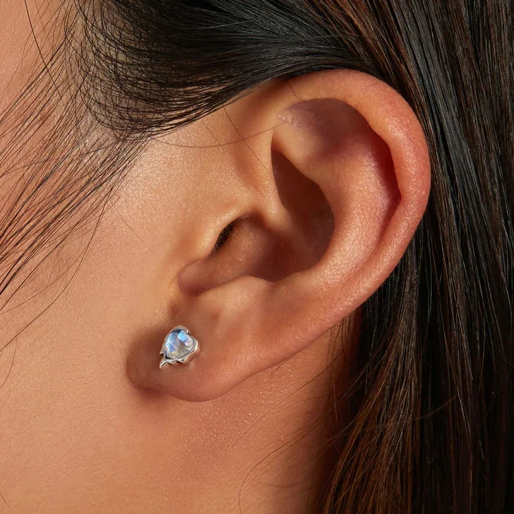 Boucles d'oreilles en argent sterling S925 avec pierre de lune en forme de cœur pour femmes, pierre de lune en forme de cœur