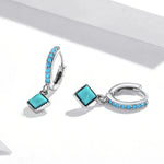 Boucles d'oreilles pour femme en argent sterling S925 avec turquoise rhomboïde, turquoise rhomboïde