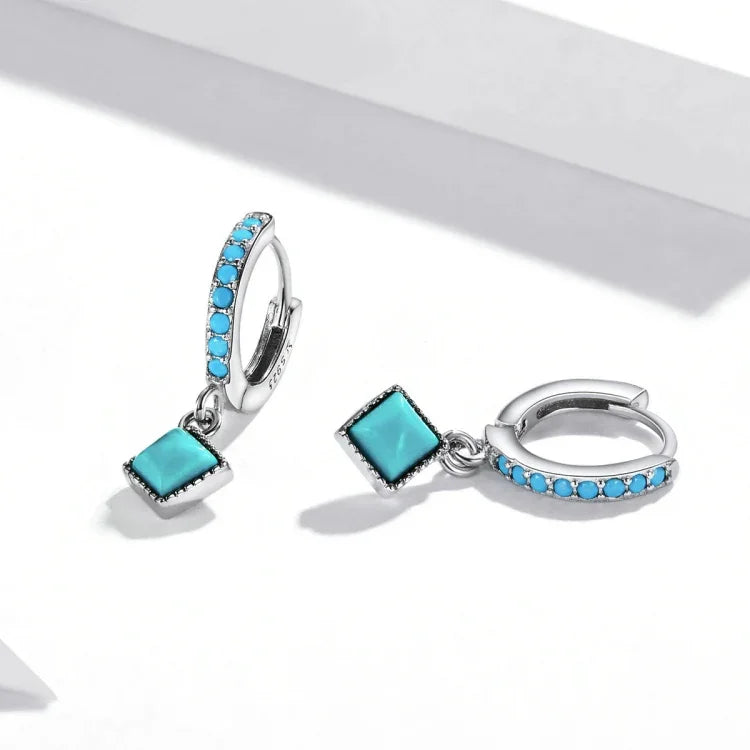 Boucles d'oreilles pour femme en argent sterling S925 avec turquoise rhomboïde, turquoise rhomboïde