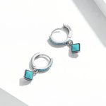 Boucles d'oreilles pour femme en argent sterling S925 avec turquoise rhomboïde, turquoise rhomboïde