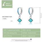 Boucles d'oreilles pour femme en argent sterling S925 avec turquoise rhomboïde, turquoise rhomboïde