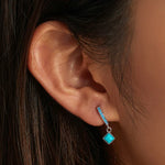 Boucles d'oreilles pour femme en argent sterling S925 avec turquoise rhomboïde, turquoise rhomboïde