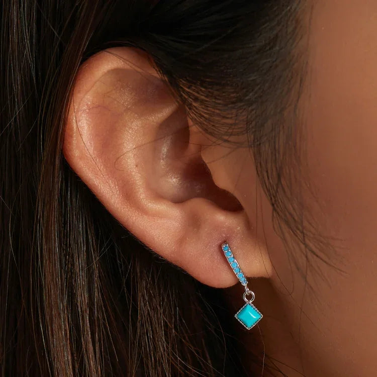 Boucles d'oreilles pour femme en argent sterling S925 avec turquoise rhomboïde, turquoise rhomboïde
