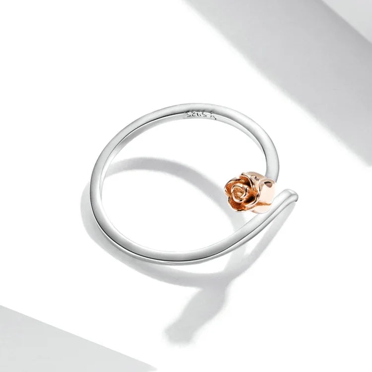 Bague ouverte femme Rose en argent sterling S925, Rose