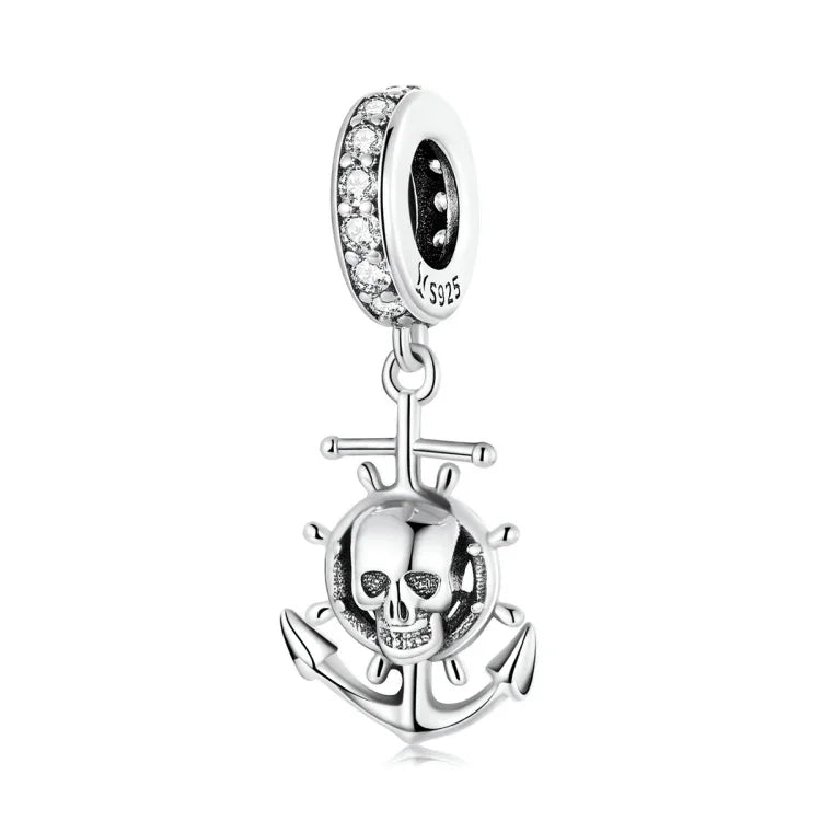 Pendentif Bateau Crâne Pirate en Argent Sterling S925, Accessoires DIY Bracelet Collier, Bateau Crâne Pirate