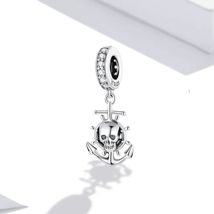Pendentif Bateau Crâne Pirate en Argent Sterling S925, Accessoires DIY Bracelet Collier, Bateau Crâne Pirate