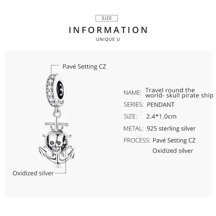 Pendentif Bateau Crâne Pirate en Argent Sterling S925, Accessoires DIY Bracelet Collier, Bateau Crâne Pirate
