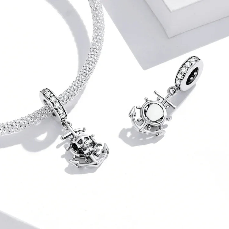 Pendentif Bateau Crâne Pirate en Argent Sterling S925, Accessoires DIY Bracelet Collier, Bateau Crâne Pirate