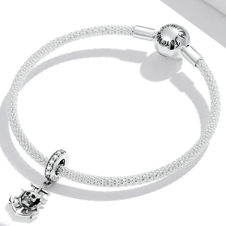 Pendentif Bateau Crâne Pirate en Argent Sterling S925, Accessoires DIY Bracelet Collier, Bateau Crâne Pirate