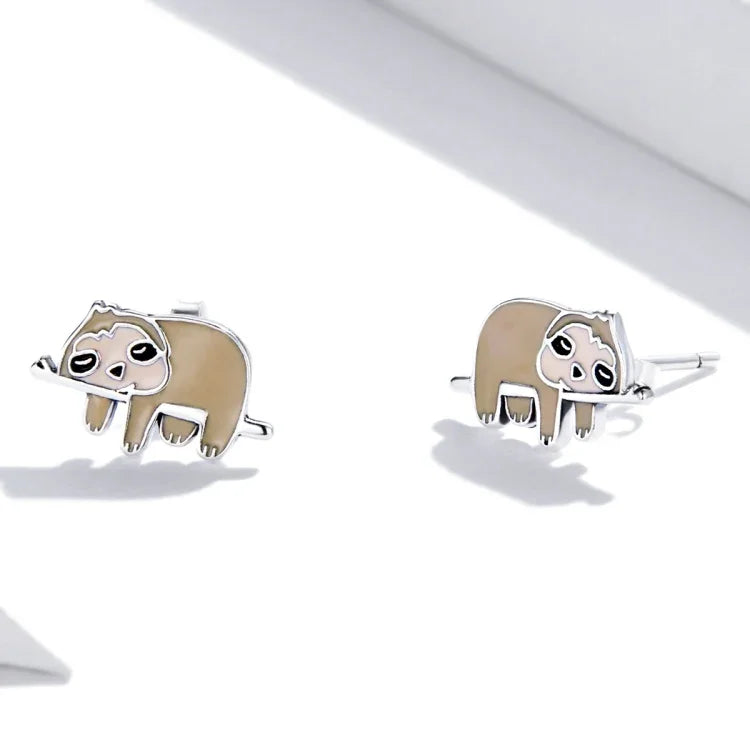 Puces d'oreilles paresseux mignonnes en argent sterling S925 pour femmes, Paresseux mignon