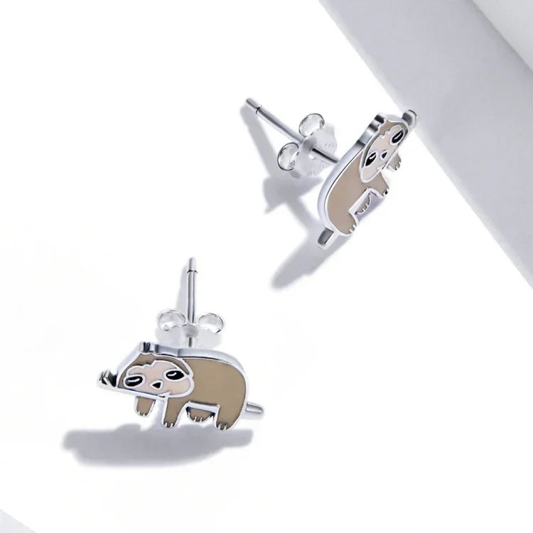 Puces d'oreilles paresseux mignonnes en argent sterling S925 pour femmes, Paresseux mignon