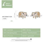 Puces d'oreilles paresseux mignonnes en argent sterling S925 pour femmes, Paresseux mignon