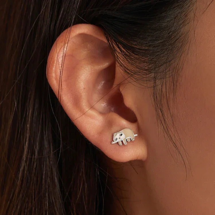 Puces d'oreilles paresseux mignonnes en argent sterling S925 pour femmes, Paresseux mignon