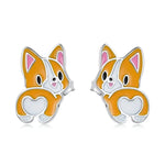 Boucles d'oreilles clous en argent sterling S925 pour femmes, motif Corgi mignon