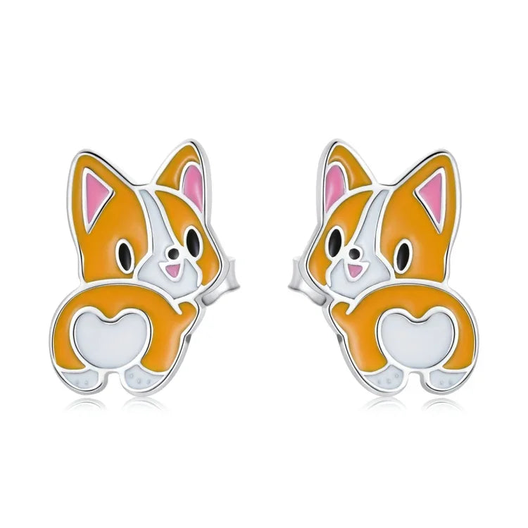 Boucles d'oreilles clous en argent sterling S925 pour femmes, motif Corgi mignon