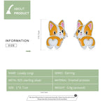 Boucles d'oreilles clous en argent sterling S925 pour femmes, motif Corgi mignon
