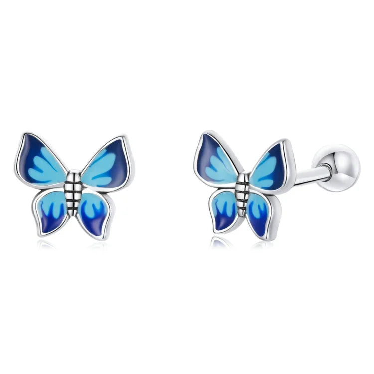 Boucles d'oreilles clous papillon en argent sterling S925 pour femmes, papillon