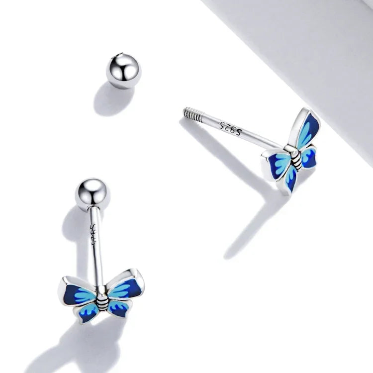 Boucles d'oreilles clous papillon en argent sterling S925 pour femmes, papillon