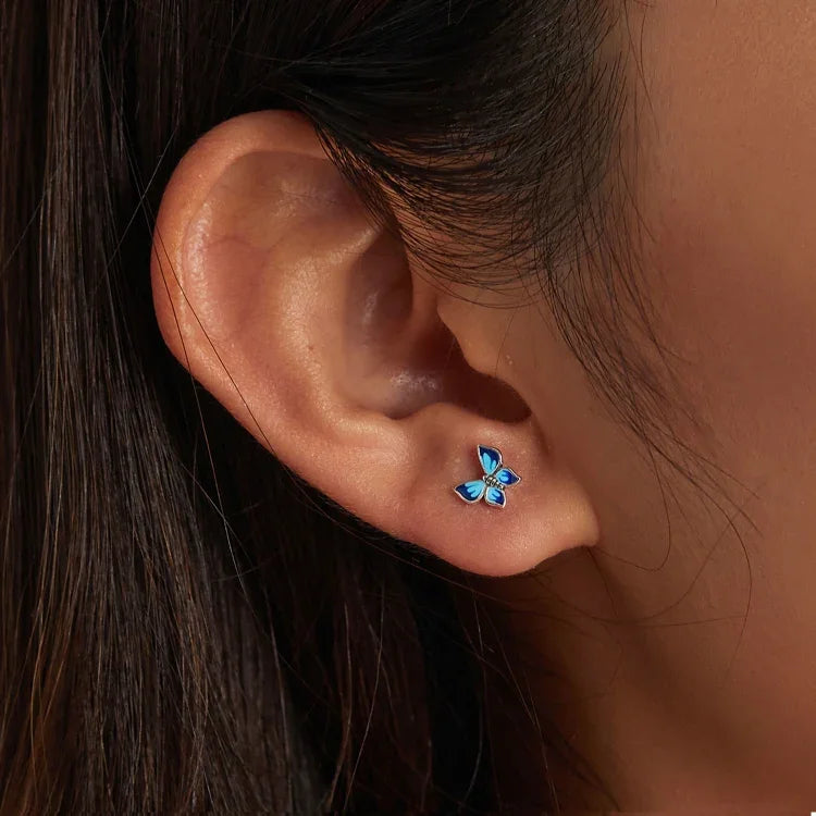 Boucles d'oreilles clous papillon en argent sterling S925 pour femmes, papillon