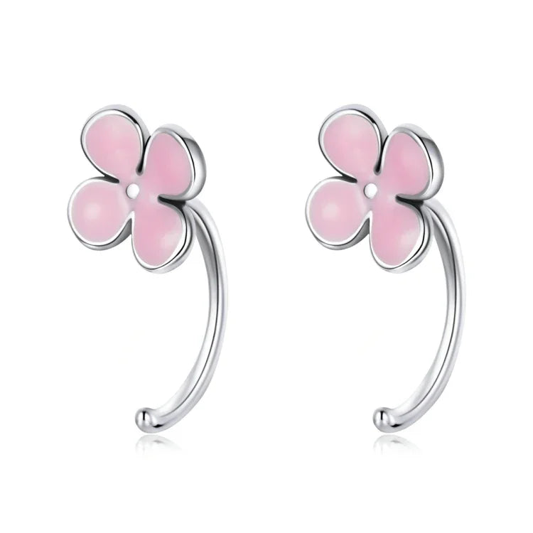 Boucles d'oreilles clous en argent sterling S925 avec fleurs roses pour femmes, Fleurs roses