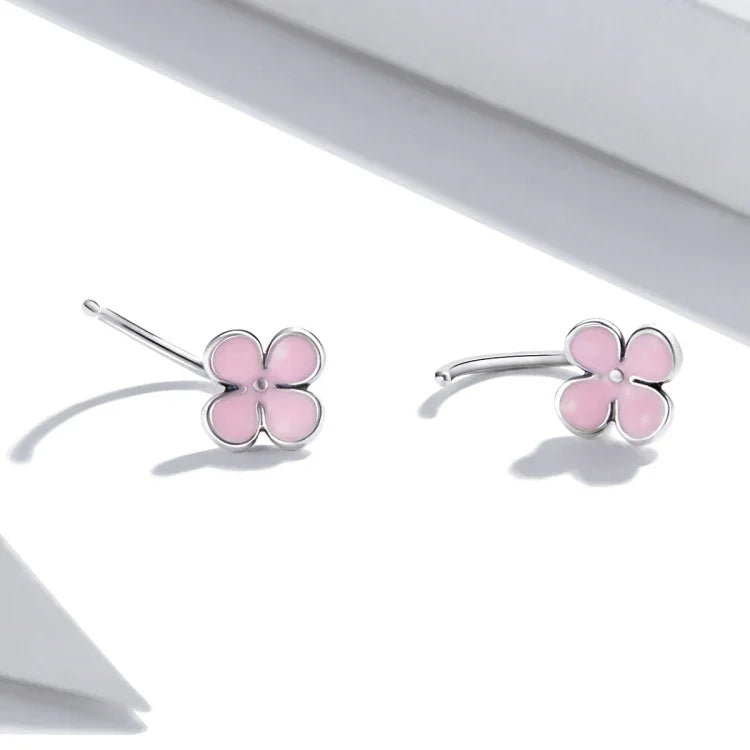 Boucles d'oreilles clous en argent sterling S925 avec fleurs roses pour femmes, Fleurs roses