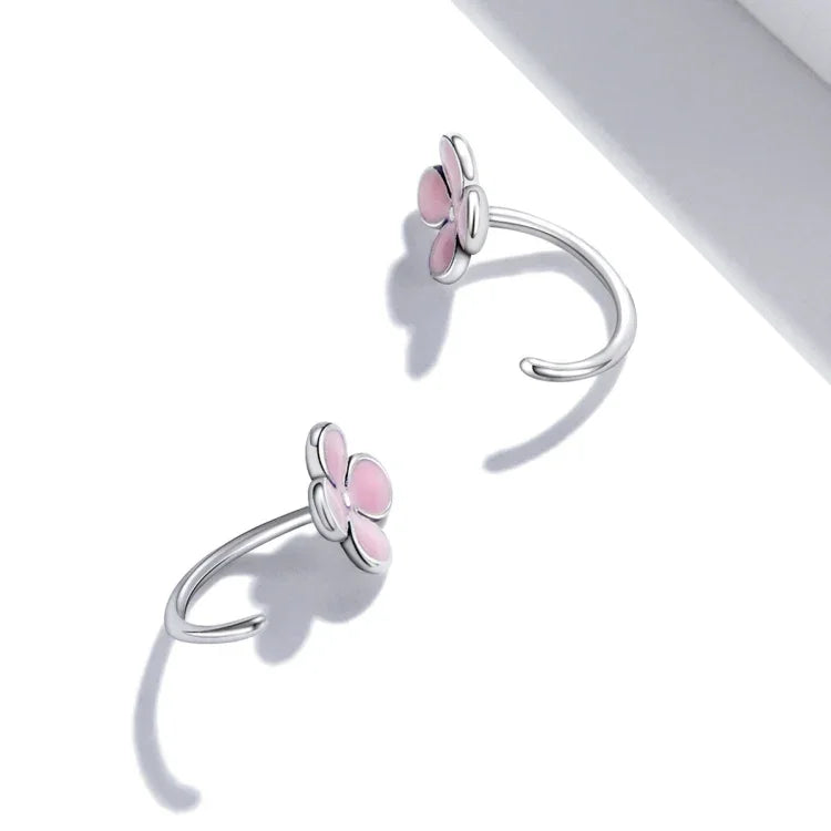 Boucles d'oreilles clous en argent sterling S925 avec fleurs roses pour femmes, Fleurs roses