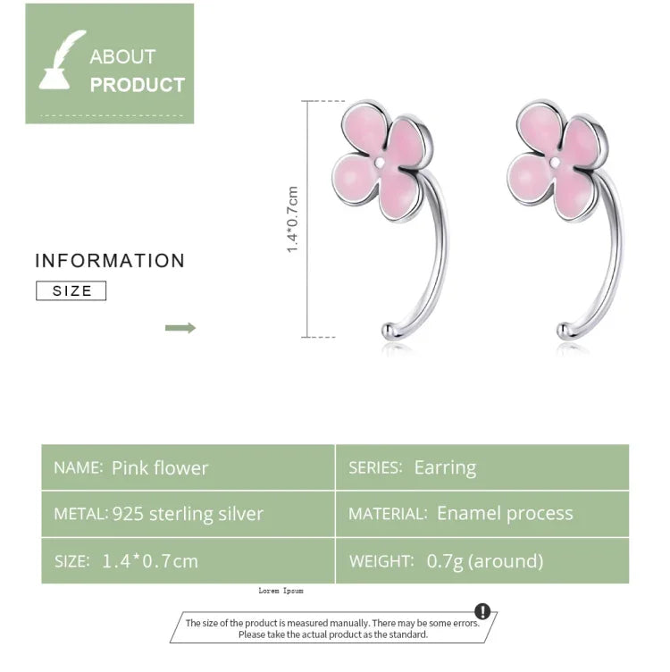 Boucles d'oreilles clous en argent sterling S925 avec fleurs roses pour femmes, Fleurs roses