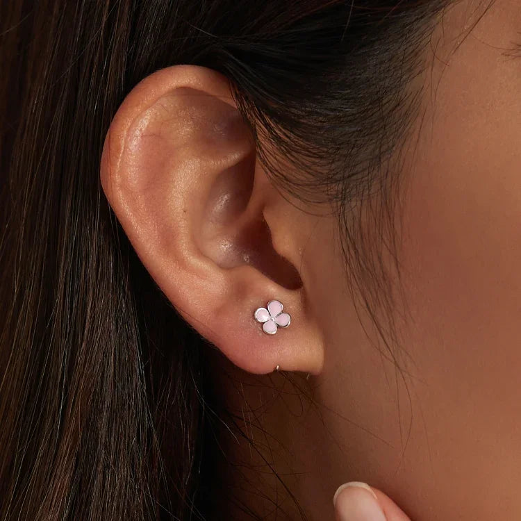 Boucles d'oreilles clous en argent sterling S925 avec fleurs roses pour femmes, Fleurs roses
