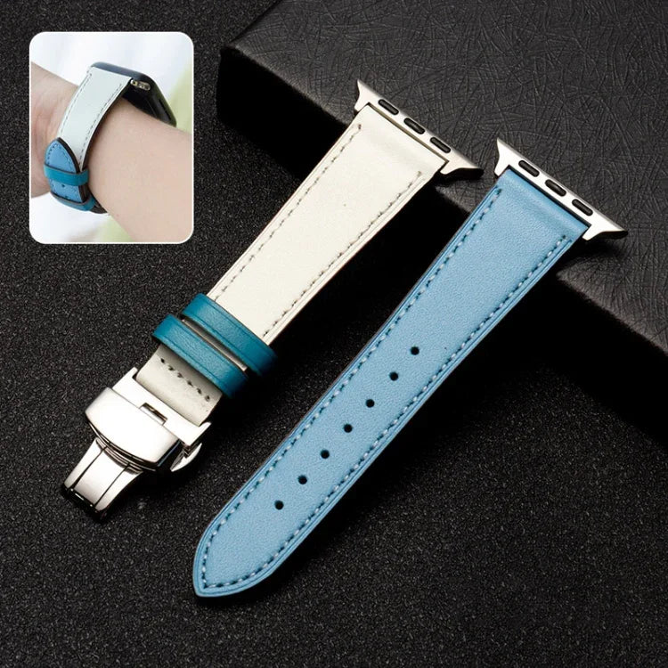 Bracelet de montre en cuir de vachette à boucle déployante, pour Apple Watch Series 8&7 41mm / SE 2&6&SE&5&4 40mm / 3&2&1 38mm, pour Apple Watch Series 6&SE&5&4 44mm / 3&2&1 42mm, pour Apple Watch Series 6&SE&5&4 40mm / 3 & 2 & 1 38mm