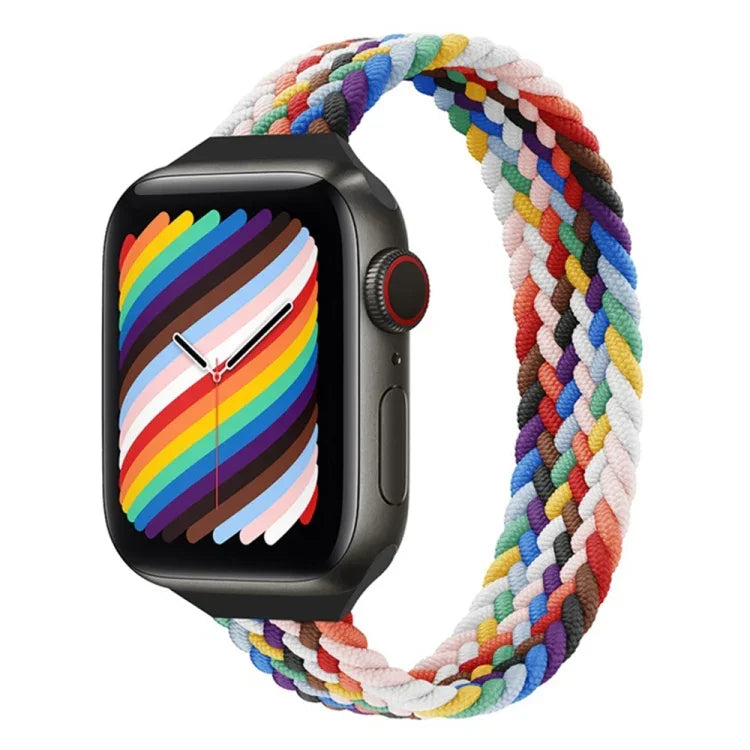 Bracelet de remplacement en nylon tressé à boucle unique taille mince pour Apple Watch Series 7 45 mm / 6&SE&5&4 44 mm / 3&2&1 42 mm, S 145 mm, M 155 mm, L 165 mm