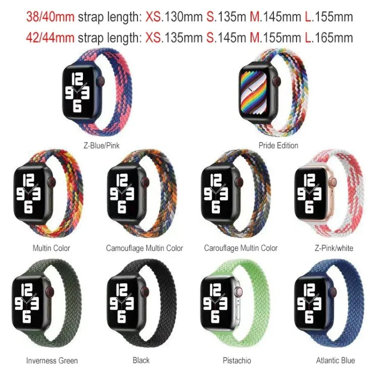 Bracelet de remplacement en nylon tressé à boucle unique taille mince pour Apple Watch Series 7 45 mm / 6&SE&5&4 44 mm / 3&2&1 42 mm, S 145 mm, M 155 mm, L 165 mm