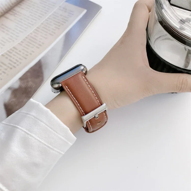Sewing Leather Replacement Strap Watchband For Apple Watch Series, 7 41mm / 6&SE&5&4 40mm / 3&2&1 38mm, 7 45mm / 6&SE&5&4 44mm / 3&2&1 42mm