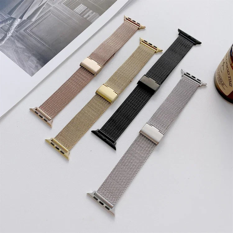 Bracelet de montre de remplacement en acier droit à boucle en V pour Apple Watch Series, 7 41mm / 6&SE&5&4 40mm / 3&2&1 38mm, 7 45mm / 6&SE&5&4 44mm / 3&2&1 42mm