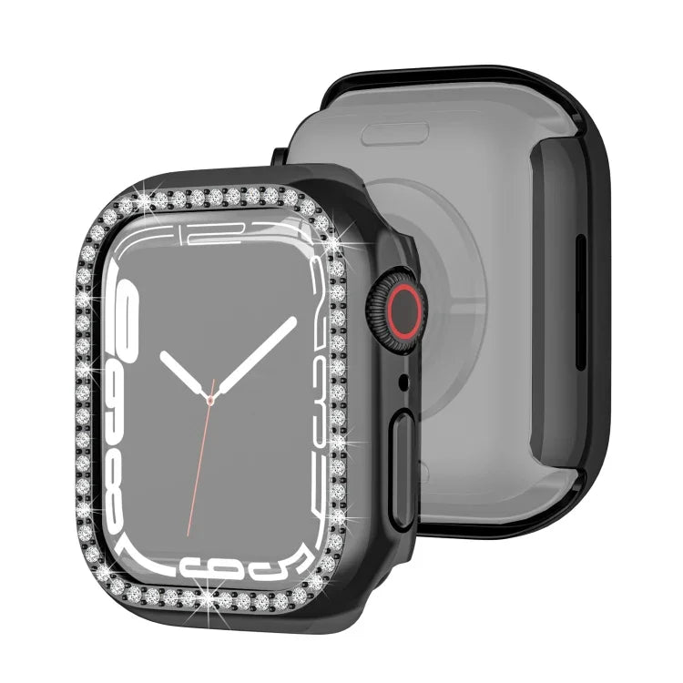 Coque de protection en diamant à rangée unique en PC galvanisé pour Apple Watch Series, pour Apple Watch Series 9 / 8 / 7 41 mm, pour Apple Watch Series 9 / 8 / 7 45 mm