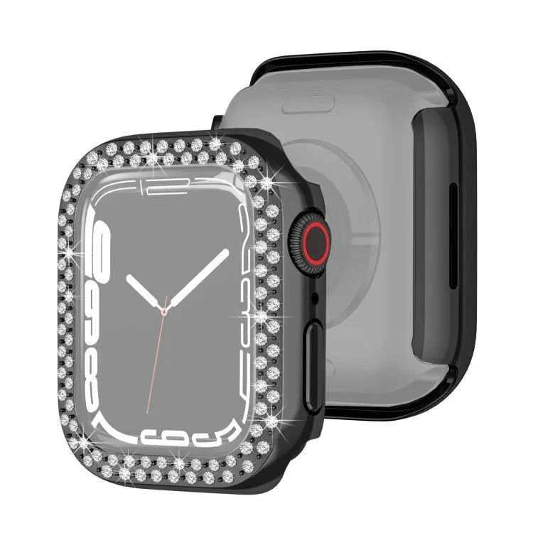Coque de protection double rangée de diamants en PC électroplaqué pour Apple Watch Series, pour Apple Watch Series 9 / 8 / 7 41mm, pour Apple Watch Series 9 / 8 / 7 45mm