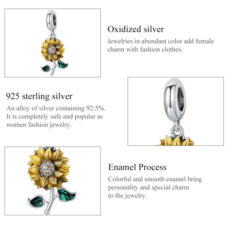 Pendentif tournesol en argent sterling S925, accessoires de bracelet et collier, tournesol