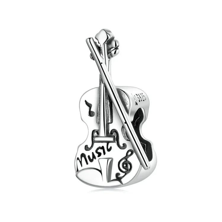 Perles Rétro Violon en Argent Sterling S925, Accessoires DIY pour Bracelets et Colliers, Violon Rétro