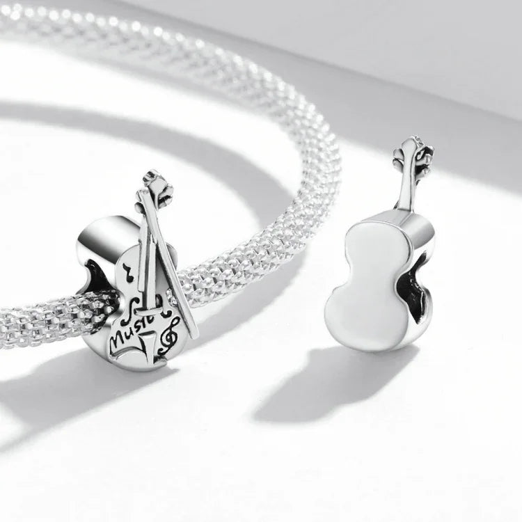 Perles Rétro Violon en Argent Sterling S925, Accessoires DIY pour Bracelets et Colliers, Violon Rétro