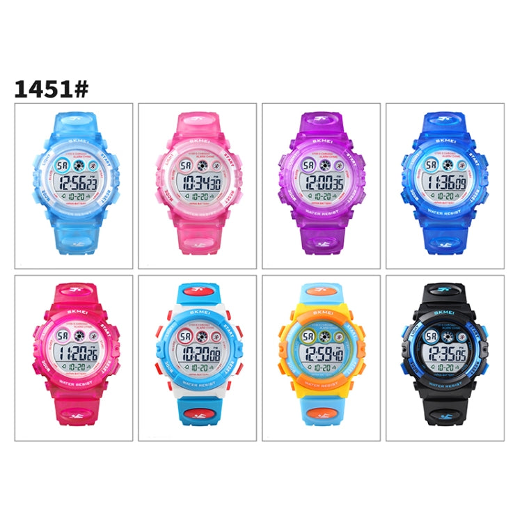 SKMEI 1451 Chronomètre Numérique LED Chronographe Lumineux Montre Électronique Sport Enfants, 1451(Rose Transparent Bleu), 1451(Violet Transparent), 1451(Bleu Ciel Transparent), 1451(Rose Rouge Transparent), 1451(Coquille Blanche Cercle Bleu)