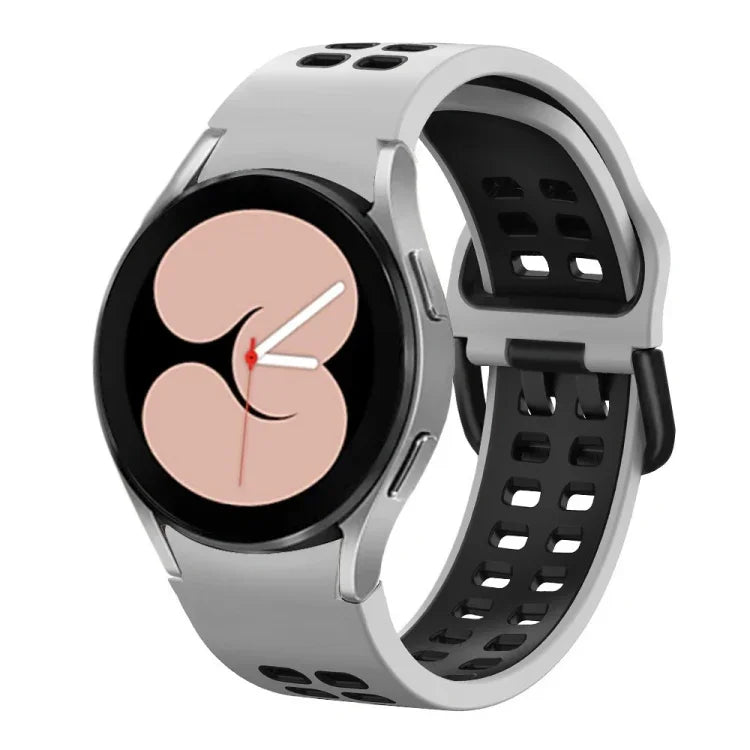 Bracelet de montre de remplacement en silicone bicolore à double rangée de trous, pour Samsung Galaxy Watch4 40mm / 44mm
