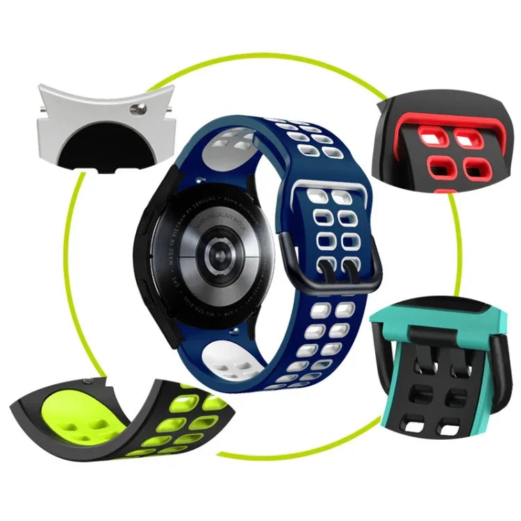 Bracelet de montre de remplacement en silicone bicolore à double rangée de trous, pour Samsung Galaxy Watch4 40mm / 44mm