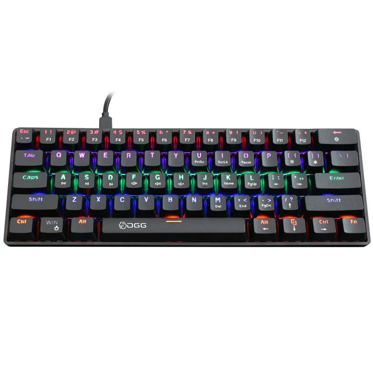 Clavier mécanique filaire à 61 touches HXSJ V900 avec effet d'éclairage cool, noir, blanc