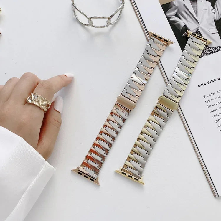 Lightning Shape Stainless Steel Replacement Watchband For Apple Watch Series, 7 41mm / 6&SE&5&4 40mm / 3&2&1 38mm, 7 45mm / 6&SE&5&4 44mm / 3&2&1 42mm