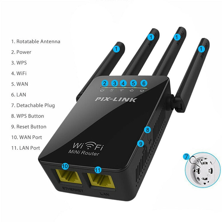 Routeur répéteur WiFi intelligent sans fil avec 4 antennes WiFi, Prise EU noire, Prise EU blanche, Prise UK noire, Prise UK blanche, Prise US noire, Prise US blanche