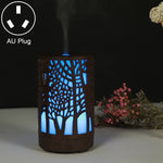 Diffuseur d'huiles essentielles en bois 200 ml, motif forêt ajouré, humidificateur ultrasonique, USB, prise australienne, prise britannique, prise américaine