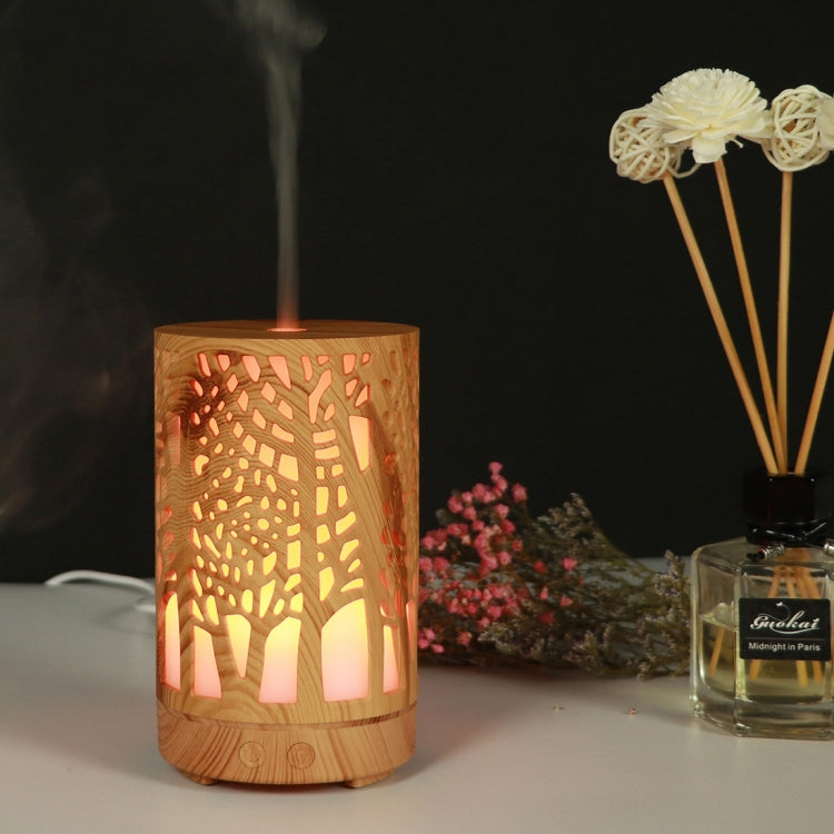 Diffuseur d'huiles essentielles en bois 200 ml, motif forêt ajouré, humidificateur ultrasonique, USB, prise australienne, prise britannique, prise américaine