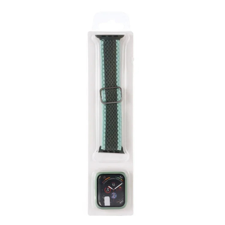 Adjustable Striped Woven Nylon Watchband + Watch Case Set For Apple Watch Series, 7 41mm/6&SE&5&4 40mm/3&2&1 38mm, 7 45mm/6&SE&5&4 44mm/3&2&1 42mm