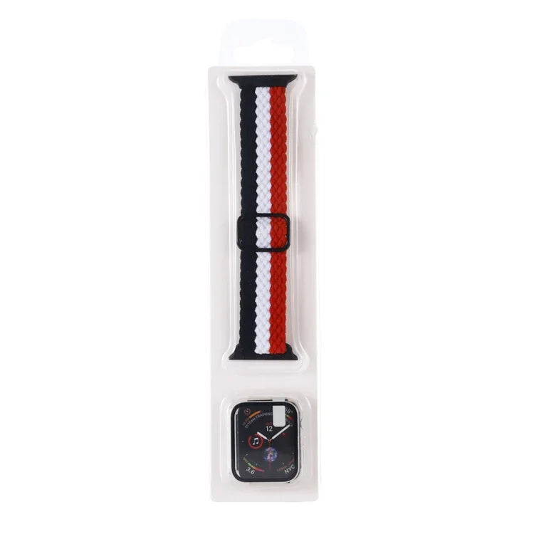 Adjustable Striped Woven Nylon Watchband + Watch Case Set For Apple Watch Series, 7 41mm/6&SE&5&4 40mm/3&2&1 38mm, 7 45mm/6&SE&5&4 44mm/3&2&1 42mm