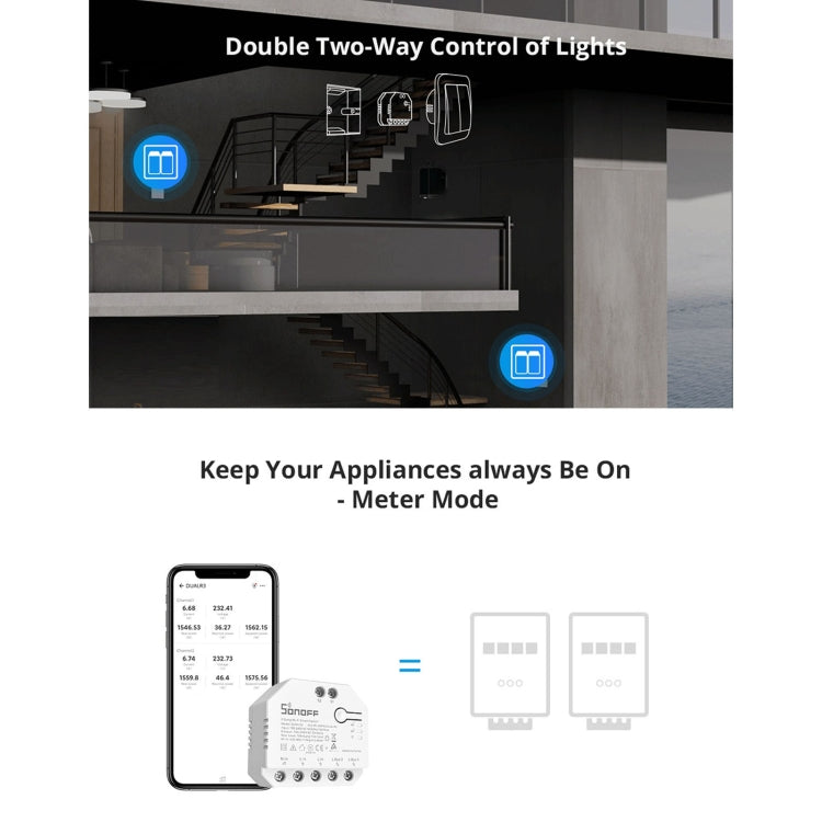 Module interrupteur intelligent WiFi à double commande Sonoff DUALR3, DUALR3