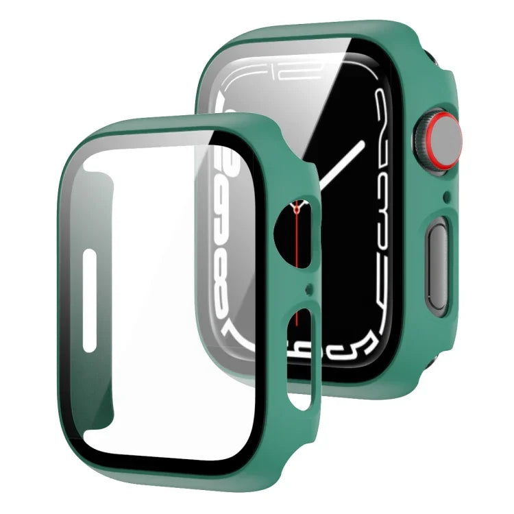 Coque PC 2 en 1 + protecteur en verre trempé, pour Apple Watch Series 9 / 8 / 7 41mm, pour Apple Watch Series 8 / 7 45mm